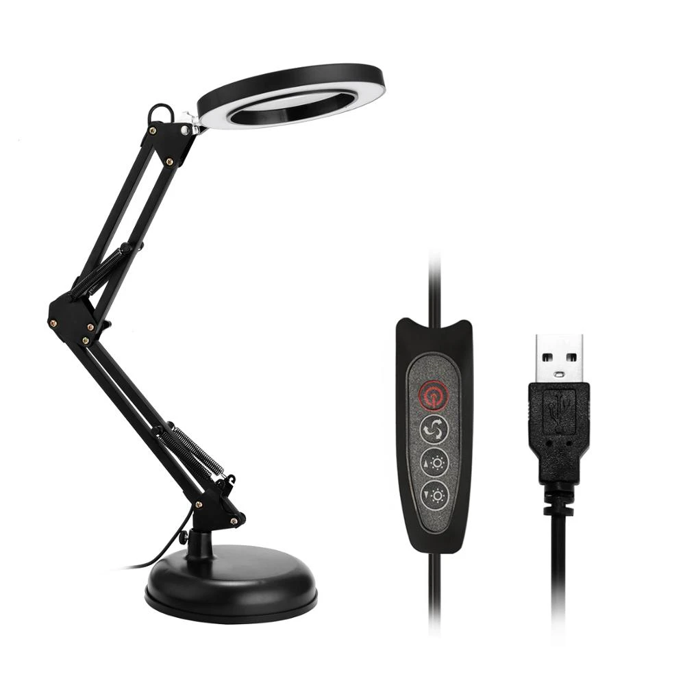 Foldable Professional 5X Magnifying Glass Desk Lamp Magnifier LED Reading Light