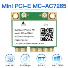 MiNi PCI E 1200 carte réseau wi fi MC AC7265 sans fil, 2.4 mb/s, 4.2 GHz/5GHz, 802.11AC, compatible Bluetooth, pour ordinateur portable