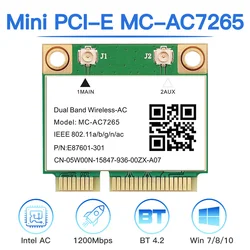 1200mbps mini pci e MC AC7265 banda dupla 2.4ghz/5ghz 802.11ac bluetooth compatível com 4.2 wi fi sem fio placa de rede para computador portátil
