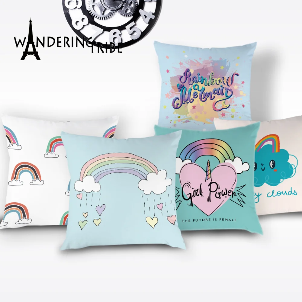 

Cartoon Unicorn Throw Pillow Case Lovely Rainbow Home Bedroom White Square Cushion Cover Heart Car Sofa Decorative Pillow Cases