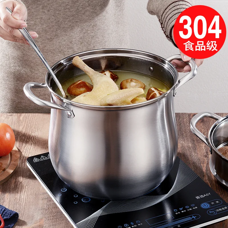 

Stew Pot 304 Stainless Steel Double Bottom Cooker with Boiling Stewing Pot Large Capacity Thick Pot Household Fuel Gas Soup POY