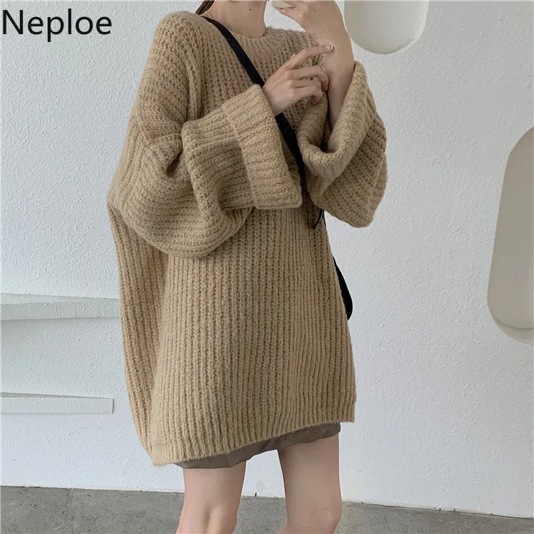 Neploe, утолщенный мохеровый свитер, платье для женщин, длинный рукав, круглый вырез, большой размер, вязаный пуловер, Осень-зима, корейский однотонный джемпер 55779
