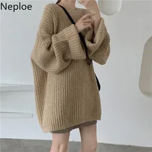 Neploe, утолщенный мохеровый свитер, платье для женщин, длинный рукав, круглый вырез, большой размер, вязаный пуловер, Осень-зима, корейский однотонный джемпер 55779