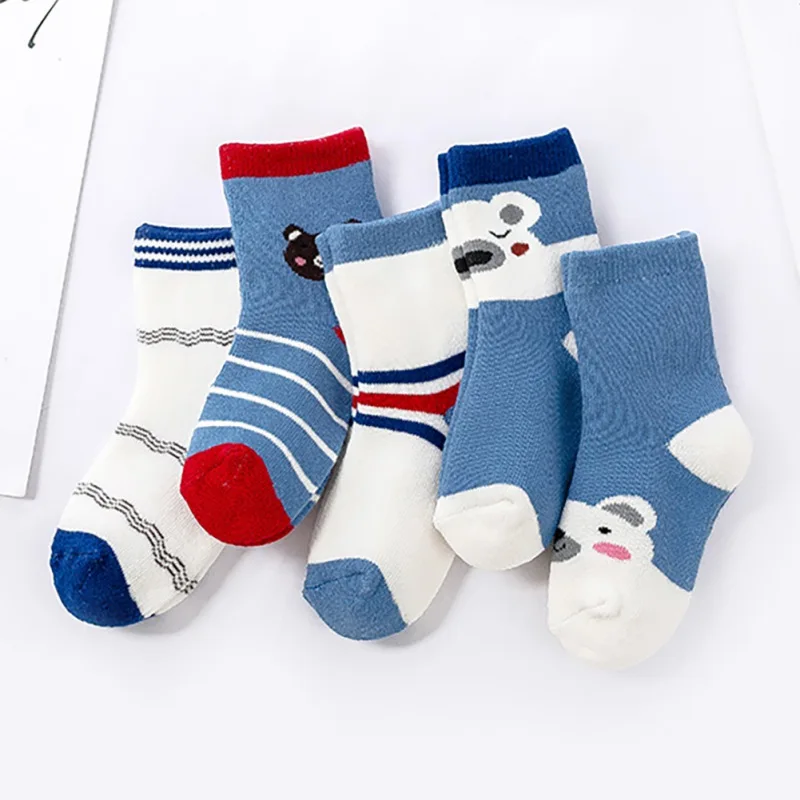 5 пар/лот, Детские хлопковые носки для мальчиков и девочек, теплые модные спортивные носки в полоску с героями мультфильмов для малышей, осенне-зимние детские подарки