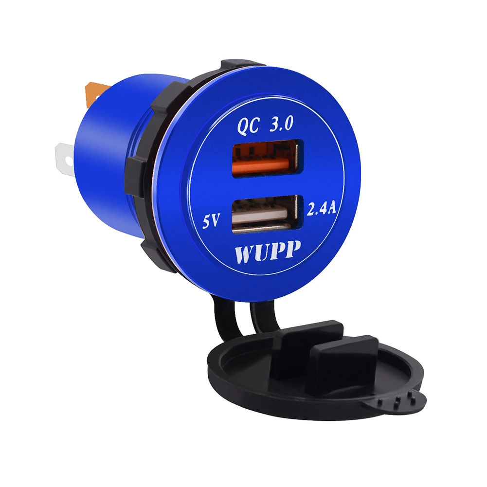 1 шт. розетка для автомобильного прикуривателя QC3.0 двойной мотоцикл USB порт зарядное устройство розетка светодиодный разъем вольтметр розетка сплиттер - Название цвета: Blue