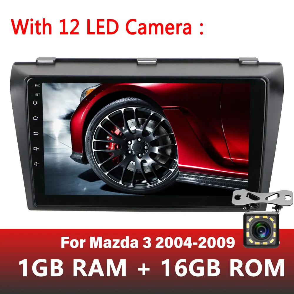 Podofo " Android Автомагнитола 1 г+ 16 г/1 г+ 32 г стерео для Mazda 3 2004-2009 Wifi авто стерео автомобиль без dvd gps карты мультимедийный плеер - Цвет: 1G 16G 12LED Camera