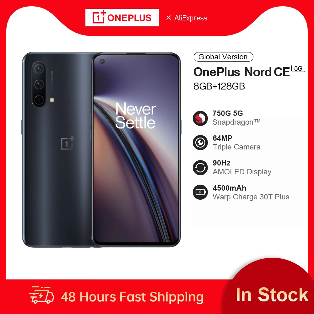 Global Version OnePlus Nord CE 5G EB2103 Snapdragon 750G Smart Phone 8G 128GB Warp Charge 30T Plus Triple Camera Mobile Phones one plus cell phones