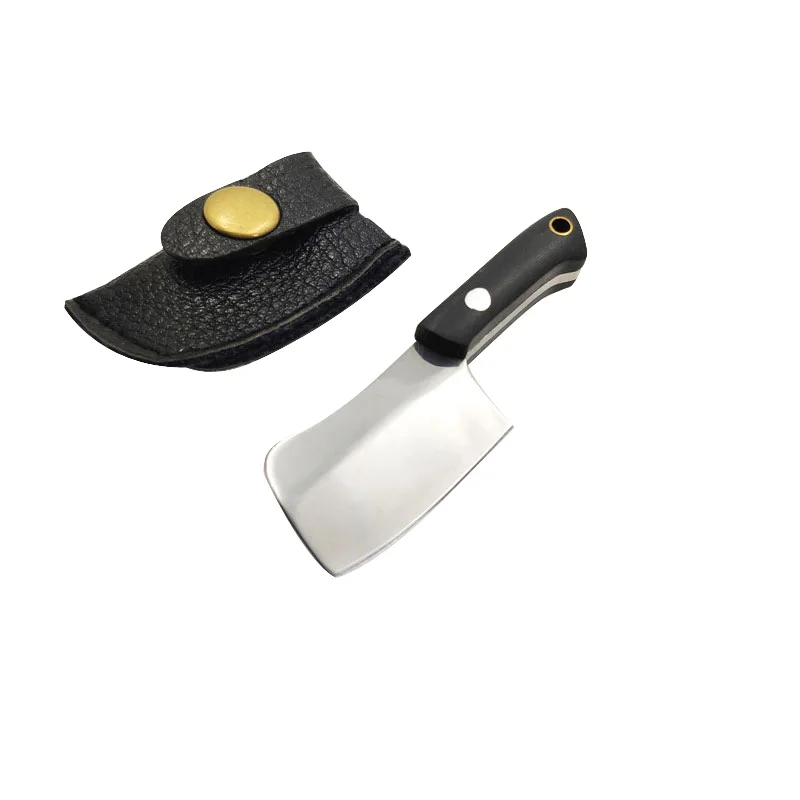 Swayboo мини нож из нержавеющей стали с фиксированным лезвием, карманный нож с черной ручкой и кожаным набором, титановый кухонный нож, ручной инструмент - Цвет: Sliver