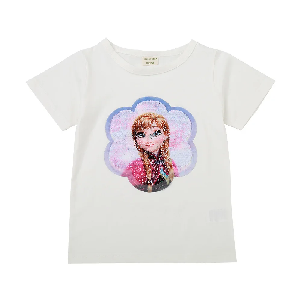 Jargazol Cute Summer Kids Shirt Cartoon Change Color Sequins Little Girl Tee Shirts Children Costume Funny Baby Girls Outfits