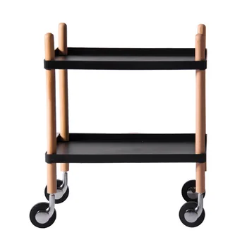 

Nordic hotel dining car tea trolley home three-layer hot pot rack multi-function mobile solid wood wine cart