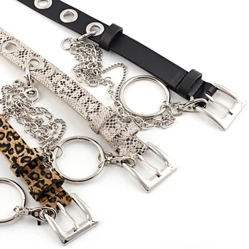 

New single Row Hole Belt For Men And Women Fashion Punk Style With Eyelet Chain Decorative Belt For Jeans Pants Trousers