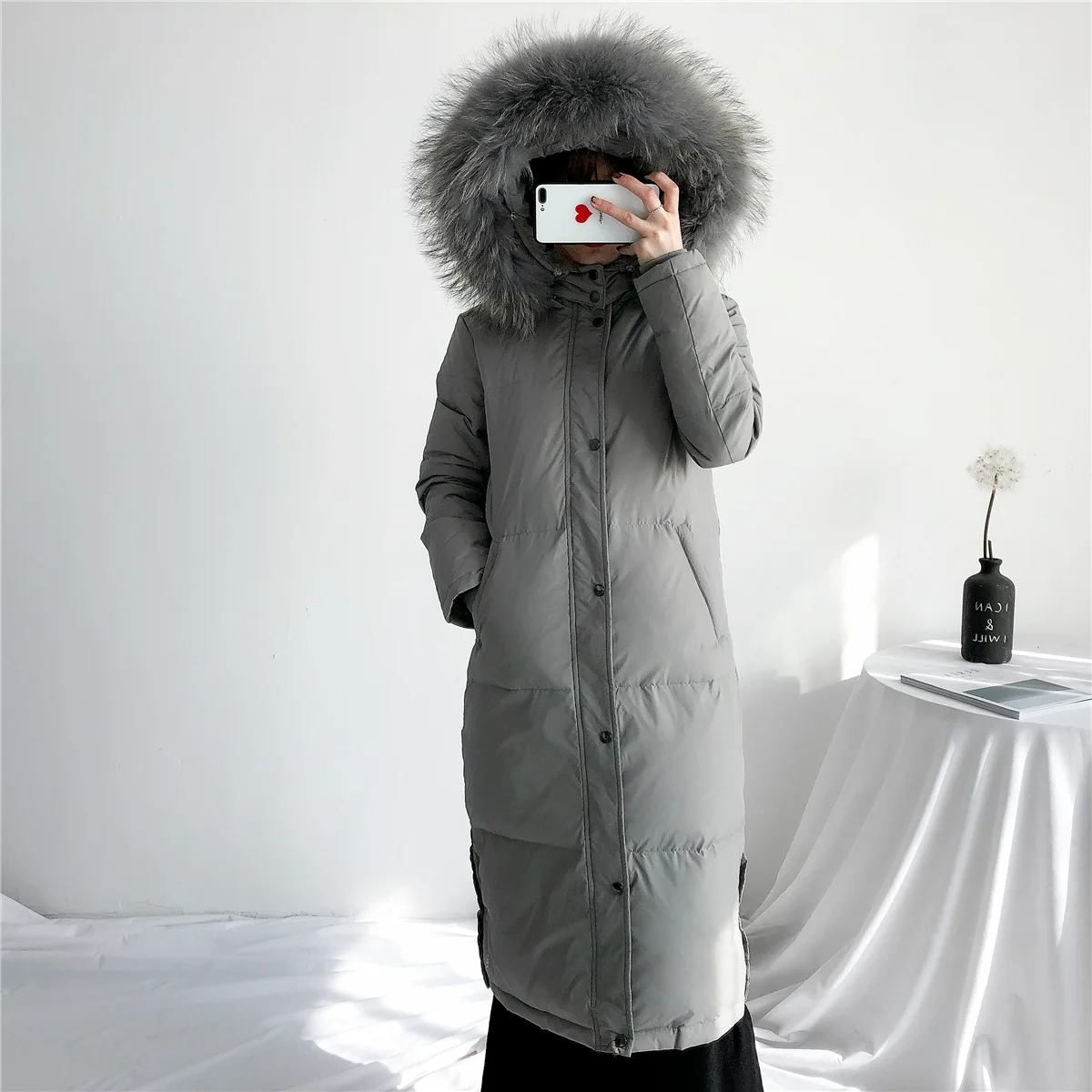 Tcyeek/зимнее пальто женская одежда 2019 корейская Толстая теплая куртка на утином пуху + куртка с капюшоном из меха енота, модная длинная Chaqueta