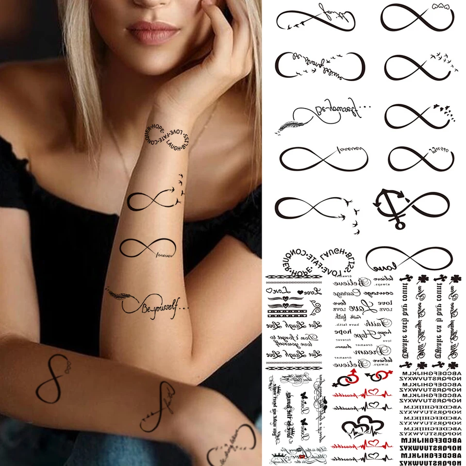Infinity symbool tattoo stickers voor vrouwen vrouwelijke vers vlinder ECG  Cross oneindige tijdelijke tatoeages waterdichte nep tattoo - AliExpress, image size:960x960