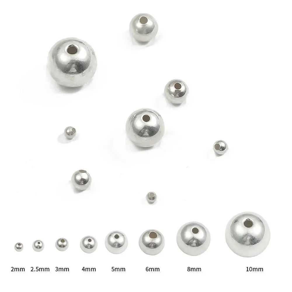 Cuentas sueltas de plata de ley 8/10, espaciador redondo de 2/3/4/5/6/925mm, abalorios de bolas para la fabricación de joyas DIY, accesorios para collares
