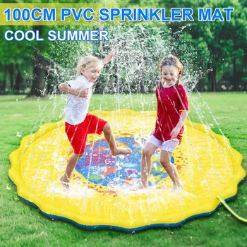 

NEW 100cm Swimming Pool Kids Inflatable Round Water Splash Play Pools Playing Sprinkler Mat Yard Outdoor Fun Multicolour PVC