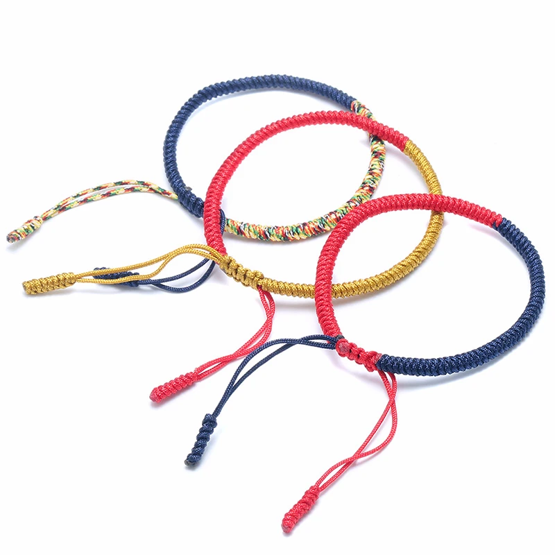 Set of 3 Adjustable Multi Color Tibetan Buddhist Handmade Lucky Rope Knots Braided Bracelet for Men Women Jewelry