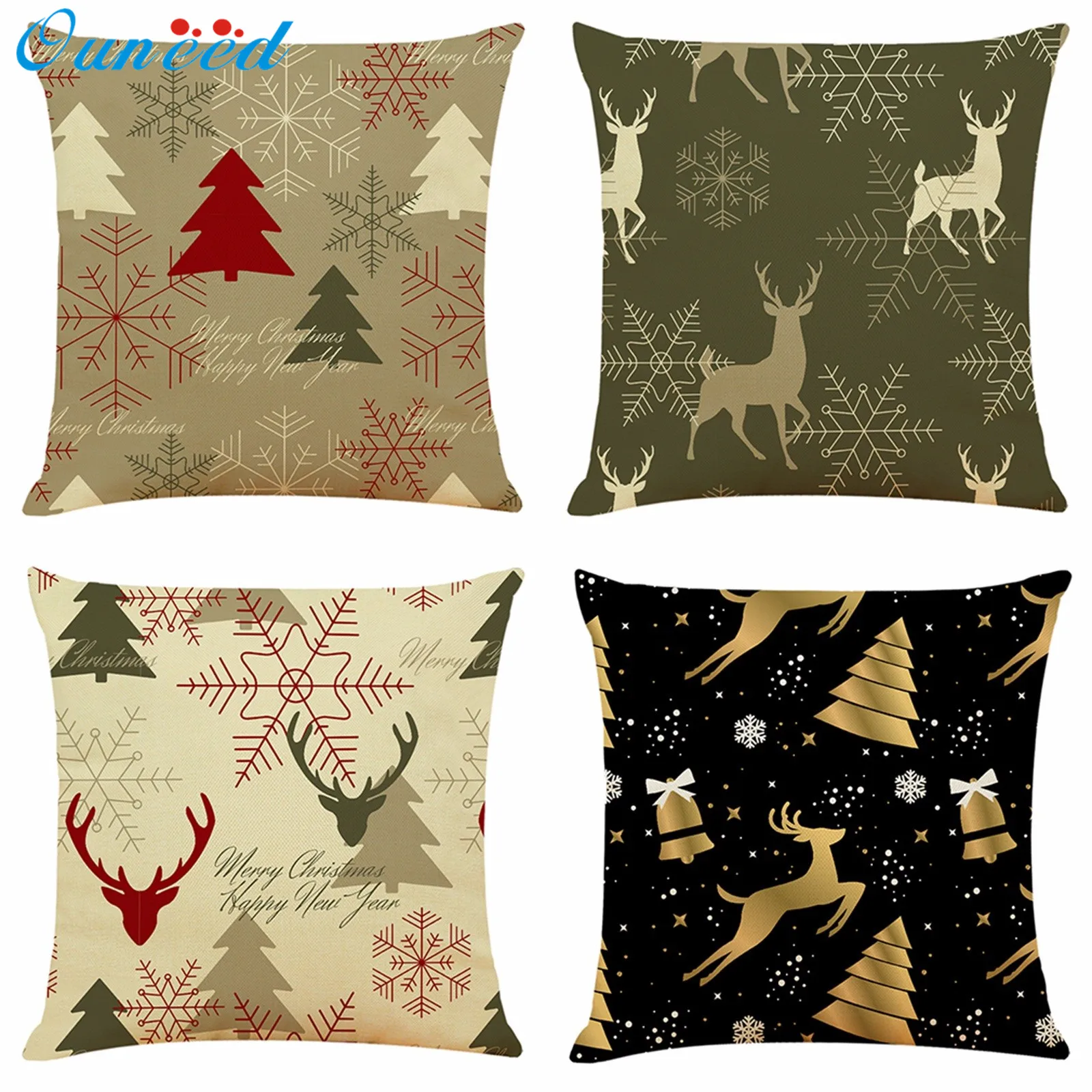 

Ouneed pillowcase cushion cover Christmas tree elk print Pillowcase Sofa Car Polyester Pillowcover cuscini cojines almofadas New