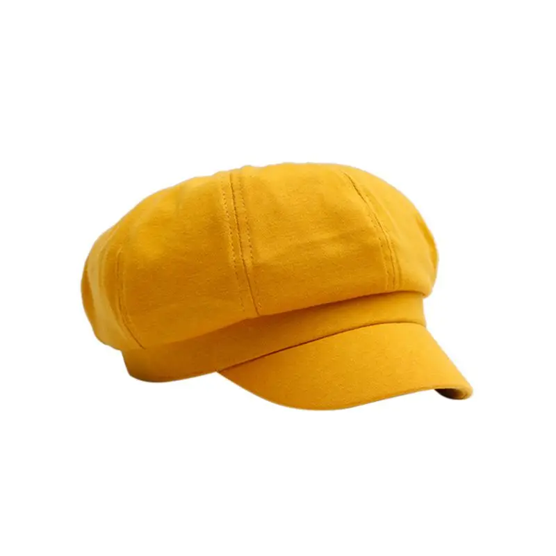 Женские хлопковые Восьмиугольные береты, стильные зимние осенние однотонные женские модные Восьмиугольные шляпы - Цвет: Цвет: желтый