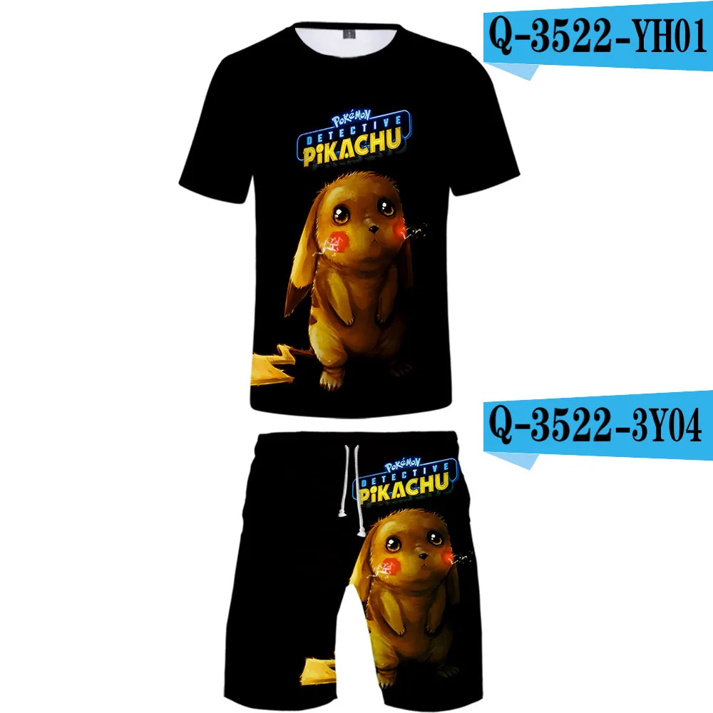 Модный бренд Pokemon Detective Pikachu 3D Печать Базовая модные уличные Мужские Два рис комплект детской одежды-рубашка+ Комплекты с короткими штанами - Цвет: Q3522