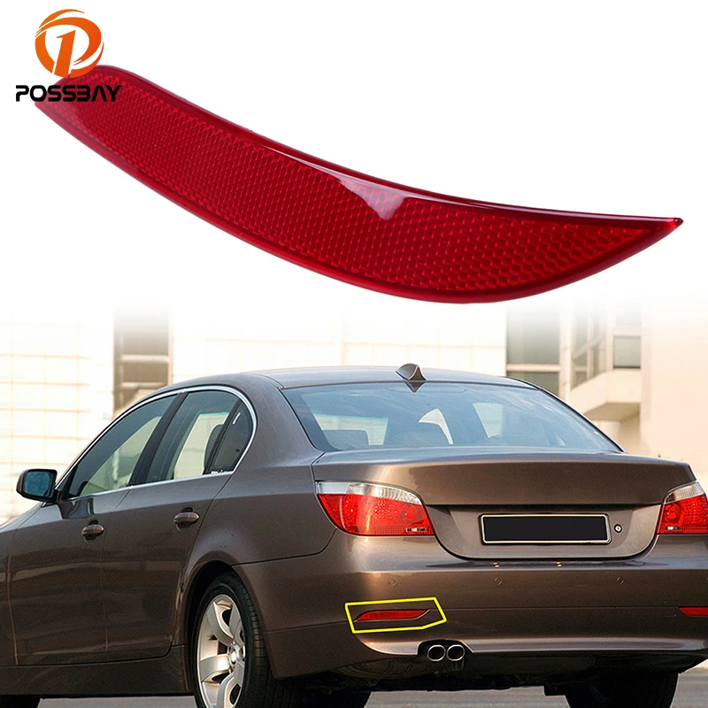 POSSBAY Red Lens Left Rear Bumper Lights Reflector Strip Stickers for BMW 5  Series E60 Sedan 2003-2007 Pre-facelift