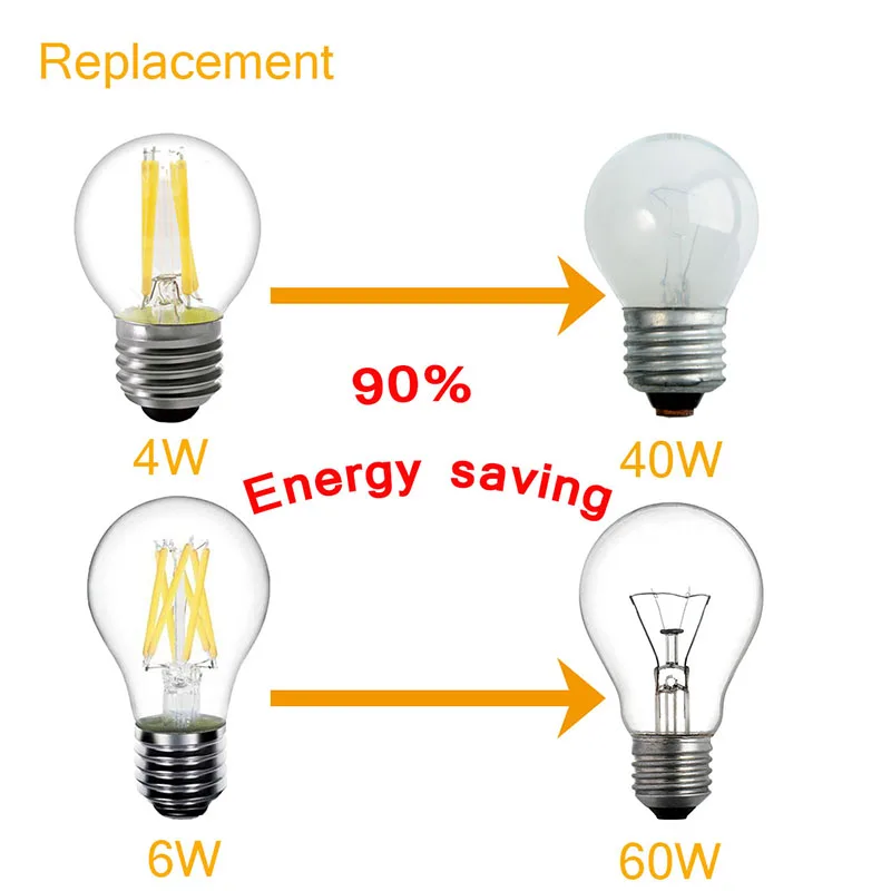 E14 E27 светодиодный Лампа накаливания Эдисона 2W 4W 6W 8W без затемнения Ретро Винтаж диод C35 C35L G45 A60 ST64 AC 220V Стекло нити