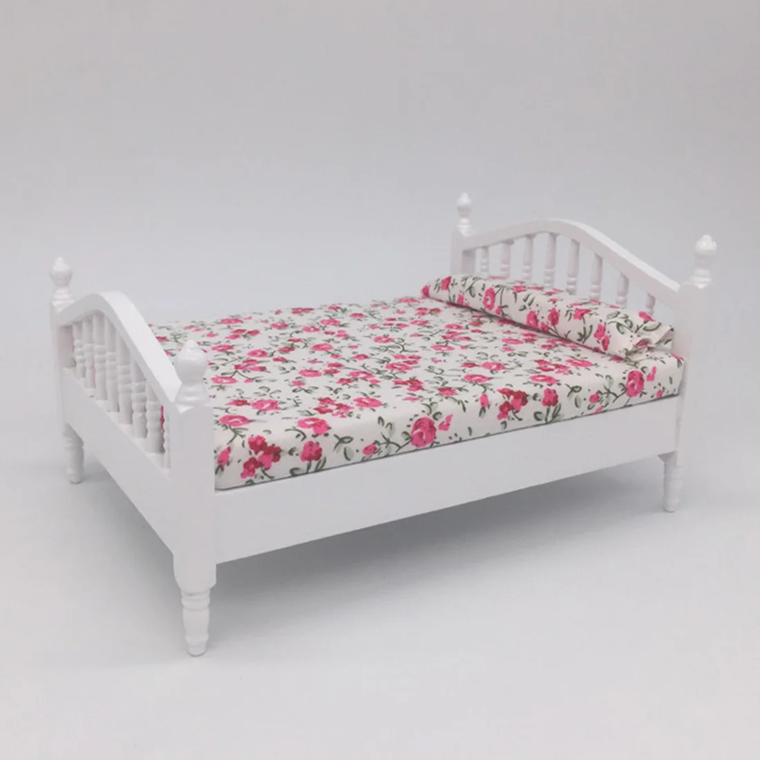  1/12 Scale Miniature Dollhouse Pocket Double Bed Model Diy Assembly Dolls Houses Accessories - Dark