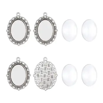 

10Set DIY Pendant Making Tibetan Style Pendant Cabochon Settings 18x25x5.4mm Oval Transparent Clear Glass Cabochons Lead Free