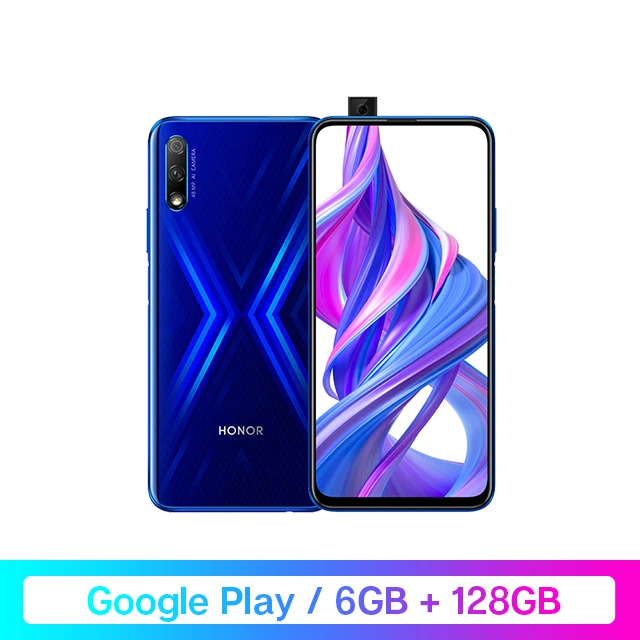 6GB 128GB Blue Google Play Honor 9X Kirin 810 7 нм восьмиядерный смартфон 48мп двойная камера 6,5" полный экран всплывающая фронтальная камера мобильный телефон - Цвет: 6GB 128GB Blue
