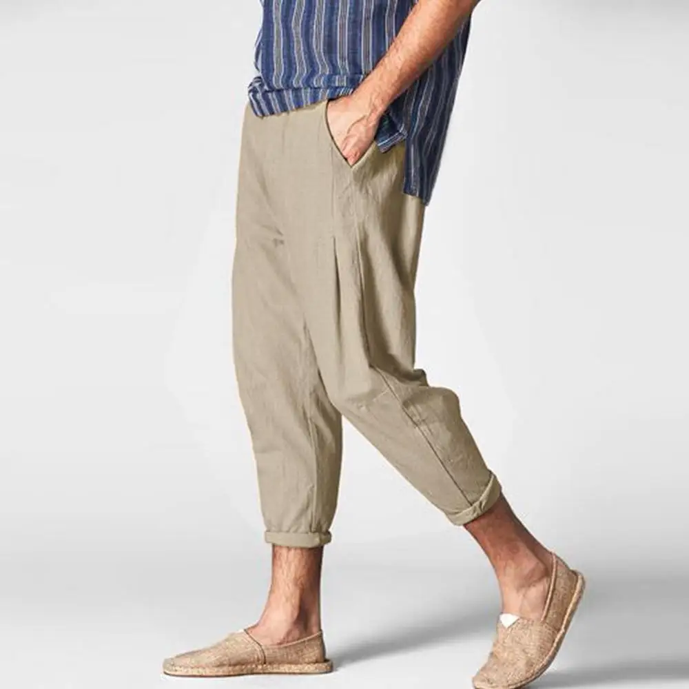 Брюки шаровары мужские летние из чистого хлопка и льна 2019| |