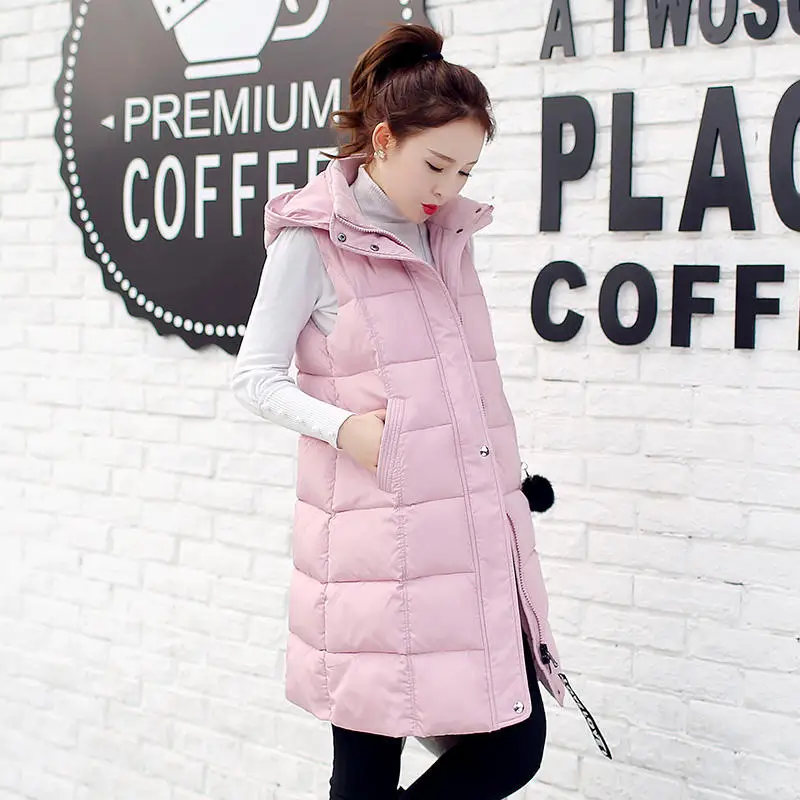 Плюс размер 5XL осень зима вниз хлопковый жилет женский свободный жилет Длинные парки верхняя одежда с капюшоном жилет пальто зимняя куртка C5771 - Цвет: pink