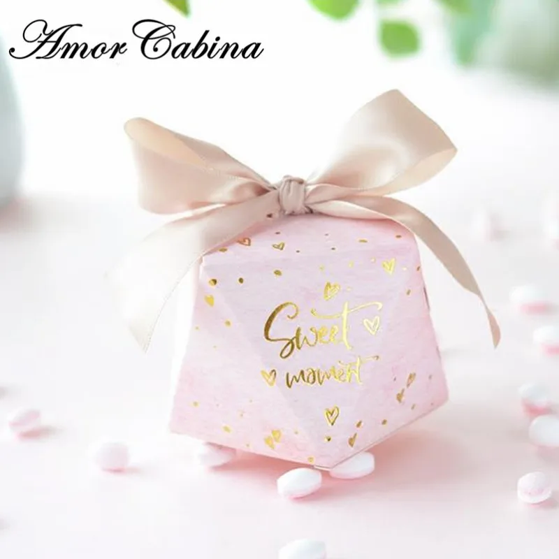 

50pcs European diamond shape pink candy box romantic wedding favor chocolate box baby shower party supplies gift box