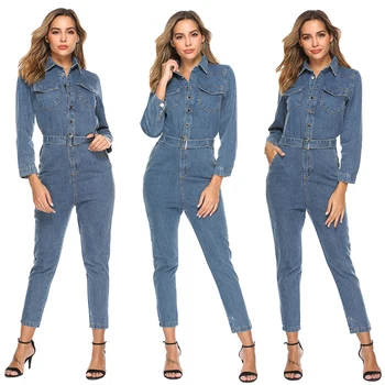 

Fashion Streetwear Style Denim Overalls Women 2020 Spring Long Sleeve Bodysuit High Waist Jeans Bodycon Romper Jumpsuit Playsuit
