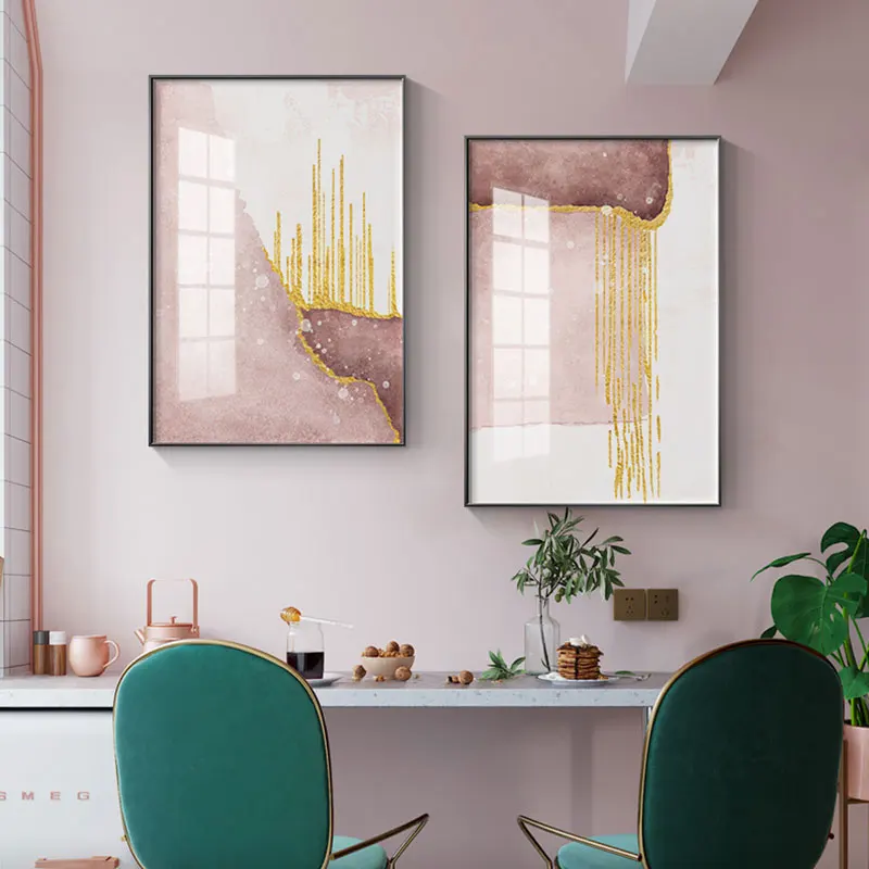 

Modern Abstract Canvas Poster Golden Pink Wall Art Painting Nordic Posters and Prints Wall Pictures for Living room Home Decor
