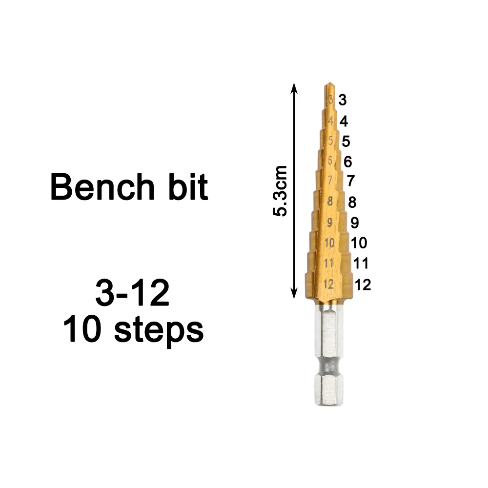 Шестигранная титановая ступенчатая конусная бурильная долота резак для отверстий 3-12 4-12 4-20 4-32 мм HSS 4241 для листового металла стали дерева металла с чехлом - Цвет: 3-12