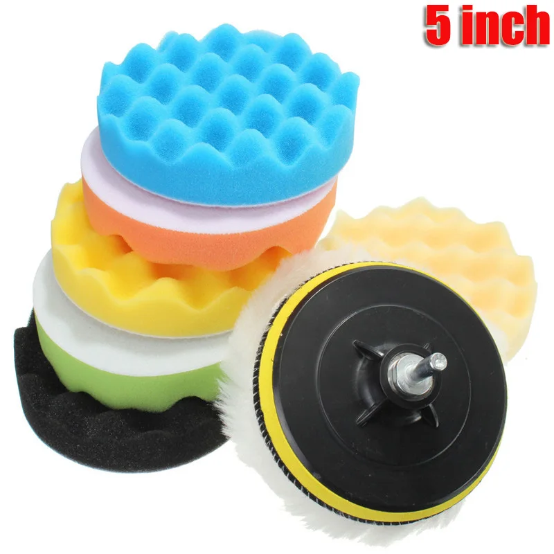 Car Polishing Pad 9Pcs/Set 5 inch 125mm Sponge Waxing Car Polisher Drill Wheel Polisher Removes Scratches Kits