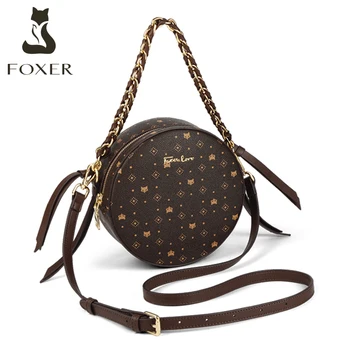 

FOXER Women Signature Mini Totes PVC Leather Female Elegant Circular Handbag Chain Crossbody Bags Round Bag Ladies Shoulder Bag