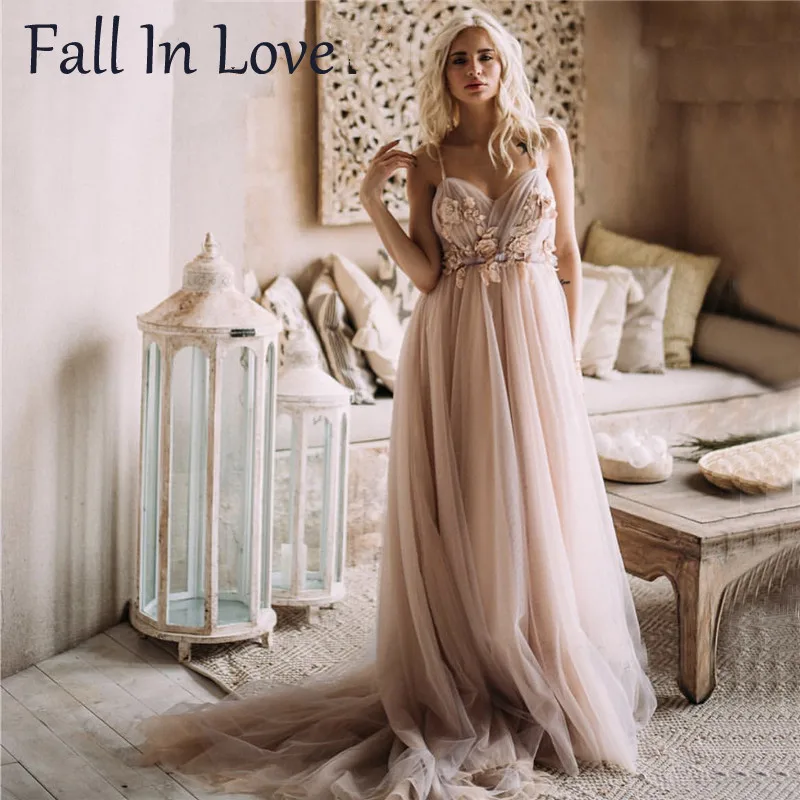 Beach Boho Wedding Dresses Lace Appliques Bridal Dress Spaghetti Straps vestido de noiva BacklessTull Gowns | Свадьбы и торжества