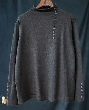 Johnature, свитер для отдыха, женская одежда, новинка, осенние пуловеры, водолазка, Повседневный, на пуговицах, длинный рукав, лаконичный, свободный свитер - Цвет: Темно-серый