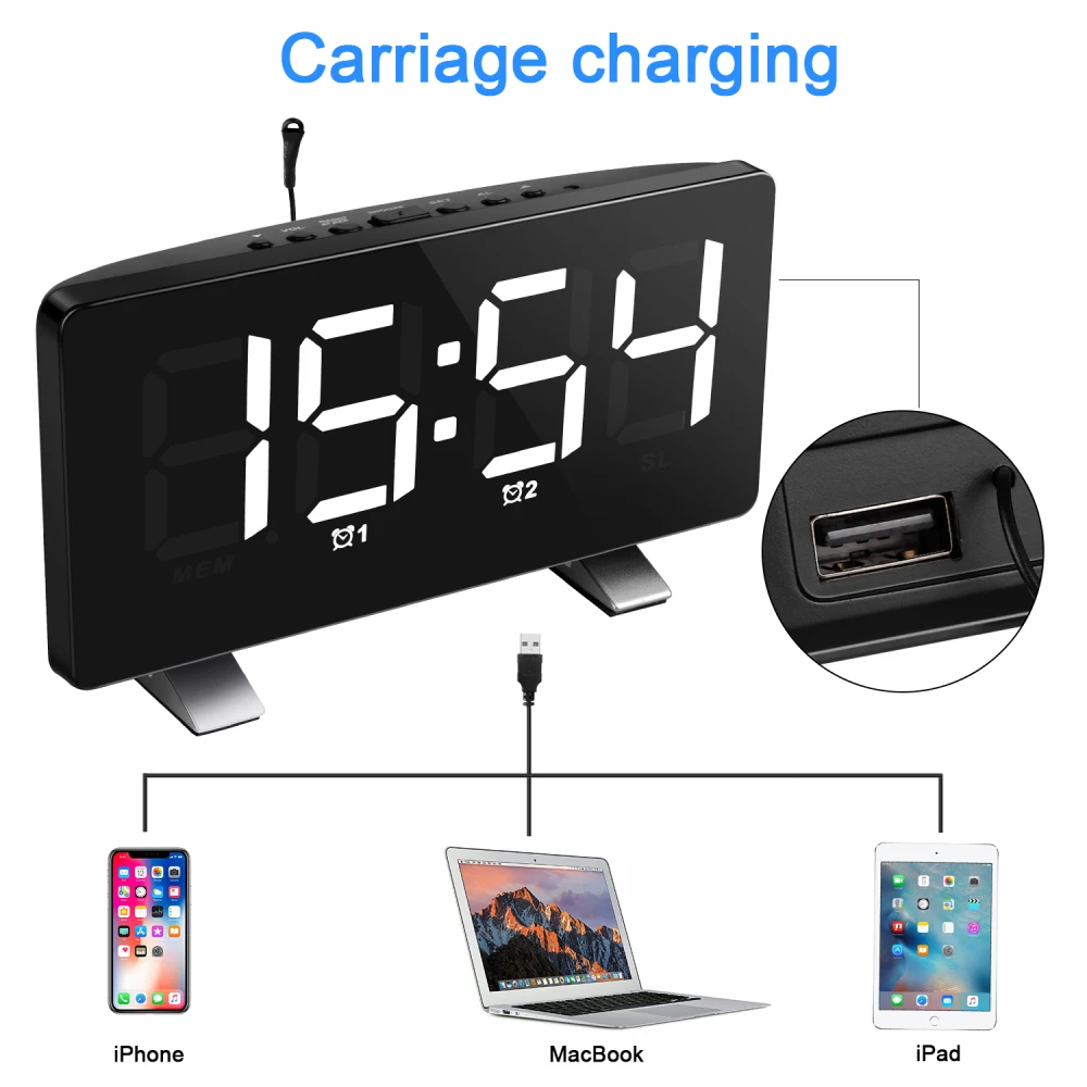 

New Desktop Digital Display Electronic Alarm Clock with Dual USB Square Desk Clocks For Home Decor LED Modern Snooze Alarm Clock