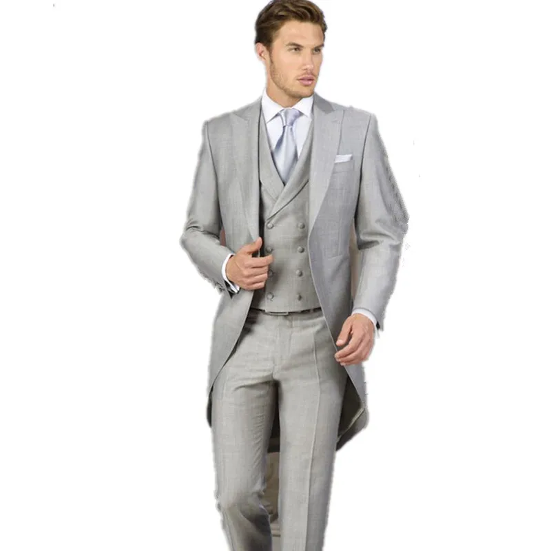 New best men coat pant three piece suits gray custom made suit tuxedo