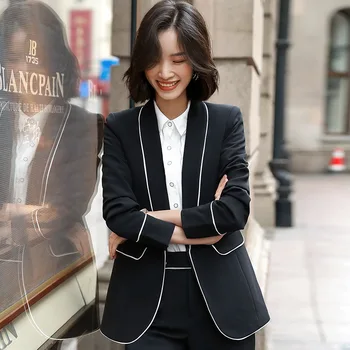 

2 Piece Set Women Suit Female The New Career Suit Female 2020 Autumn Long - Sleeved Small Suit Jacket Trousers Casual OL Suit