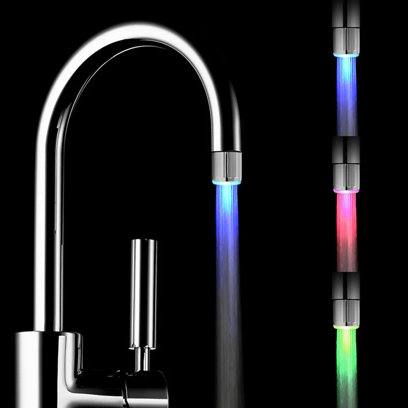 LED Kitchen Faucet Glow Kitchen Tap torneira para cozinha Temperature Sensor Light Water Faucet 7 Colors Changing - Цвет: 3color with adapter