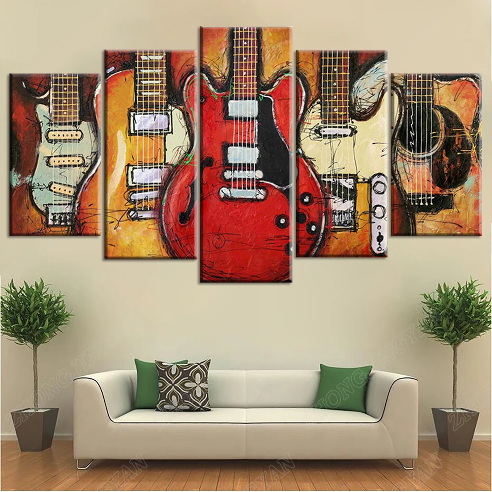 Guitar Evolution Music Stretched Canvas Wall Art 16x24 inch