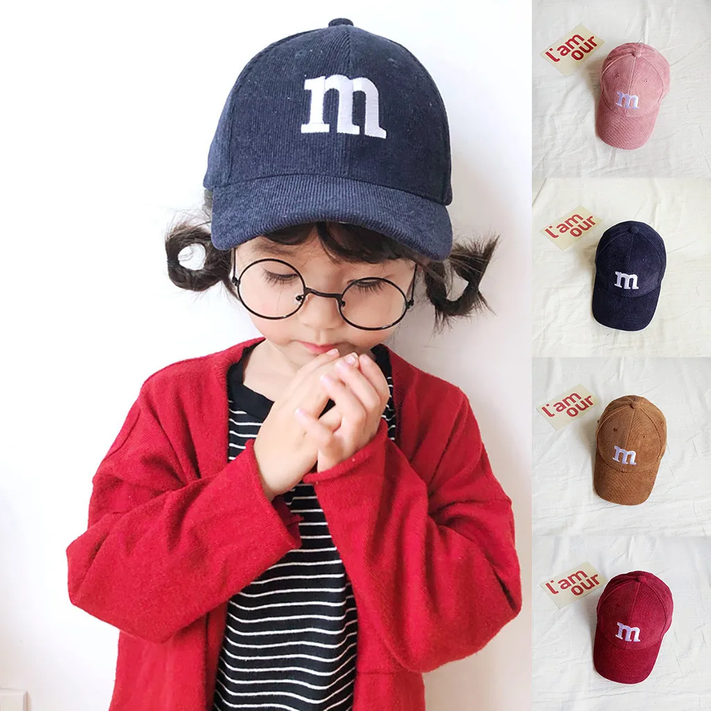Children's Autumn And Winter Fashion Corduroy Cartoon M Letter Kids Hat Шапочки Для Новорожденных