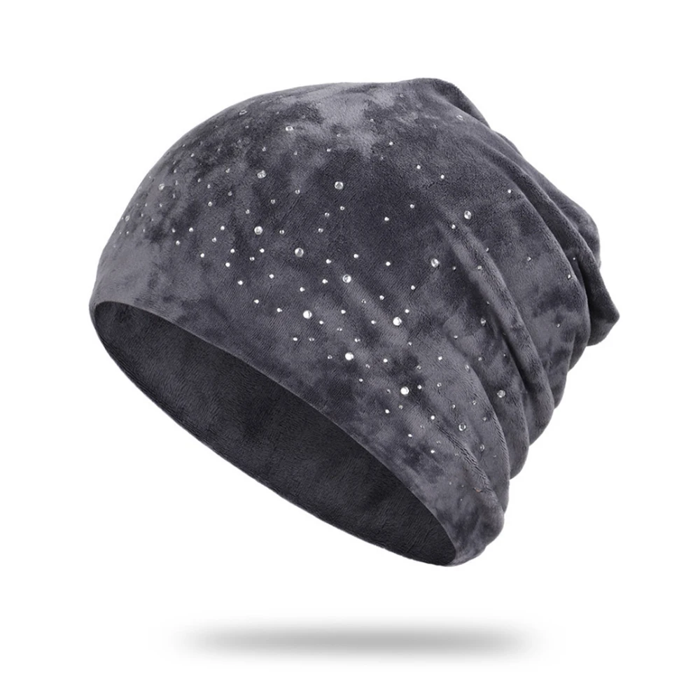 

Unisex Cotton Beanies Caps Autumn Winter Warm Hip Hop Knitted Cap Women Men Pile Up Elastic Outdoor Couples Point Drill Caps