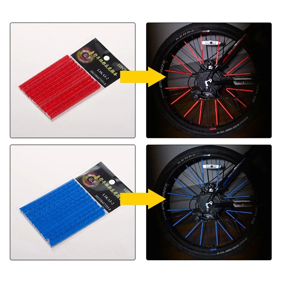 Discount 12 Pcs Bicycle Light Rim Radio Clip Light Tube Safety Warning Light Strip Safety Cycling Reflective Reflector Bike Accessories 2