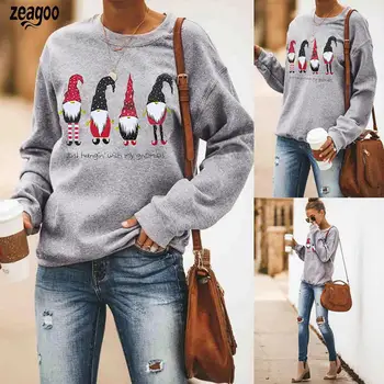 

Women Casual O-neck Long Sleeve Print Gray Pullover Regular Spring, Autumn O-Neck Sweatshirt