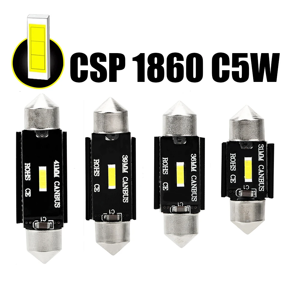 1x CSP 1860 C5W LED Car 31mm 36mm 39mm 41mm Festoon Reading Light Auto Interior Dome Vehicle Trunk Door Lamp Bulb 6000k DC12V | Автомобили