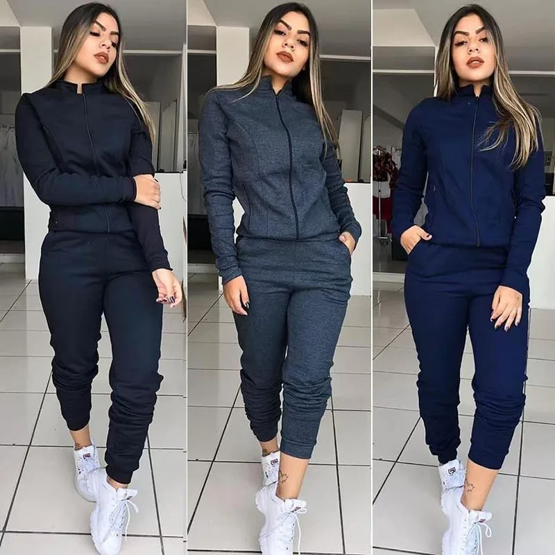 

Yvlvol 2019 Solid Color Women Tracksuit Set Autumn Winter Long Sleeve 2 Piece Set Gym Female Warm Clothes