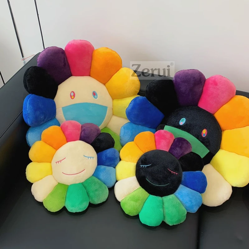 New 60cm High Quality Kawaii Murakami Sunflower Pillow Soft Flower Stuffed Doll Kaikai Kiki Colorful Pillows Plush Toy Cushion